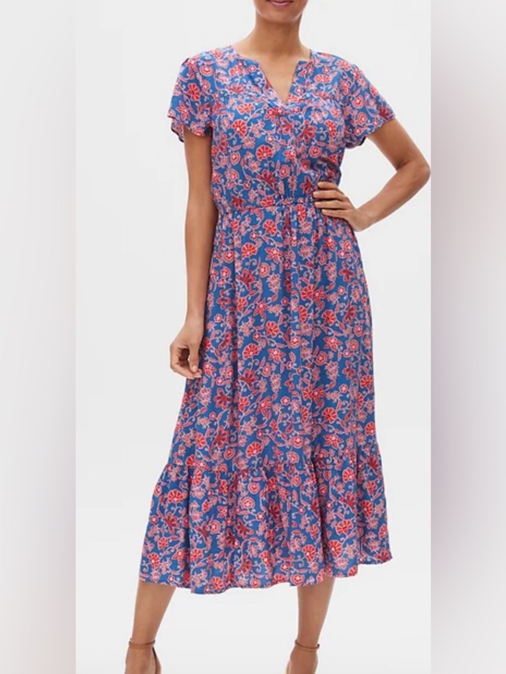 Gap Floral Flutter Sleeve Midi Dress